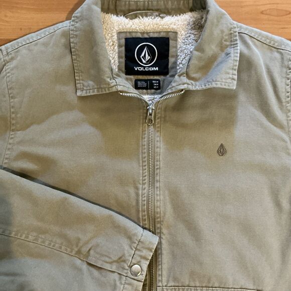 Volcom Tan Sherpa Lined Jacket Men’s‎ Size M Fleece Trucker Style “True To This" - Picture 2 of 13